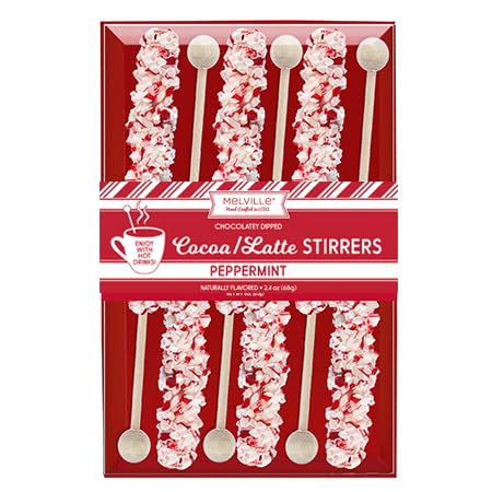 Melville Candy Hot Chocolate Stirrers Gift Set - For Hot Cocoa  Coffee  Tea  Stocking Stuffers  Holiday Gift Idea - Made In Usa  Individually Wrapped (White-Chocolate W/Peppermint)