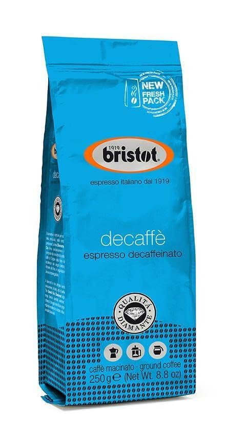 Bristot Decaf Ground Espresso, Medium Roast, Smooth & Bold Flavor, 8.8 oz (250g)