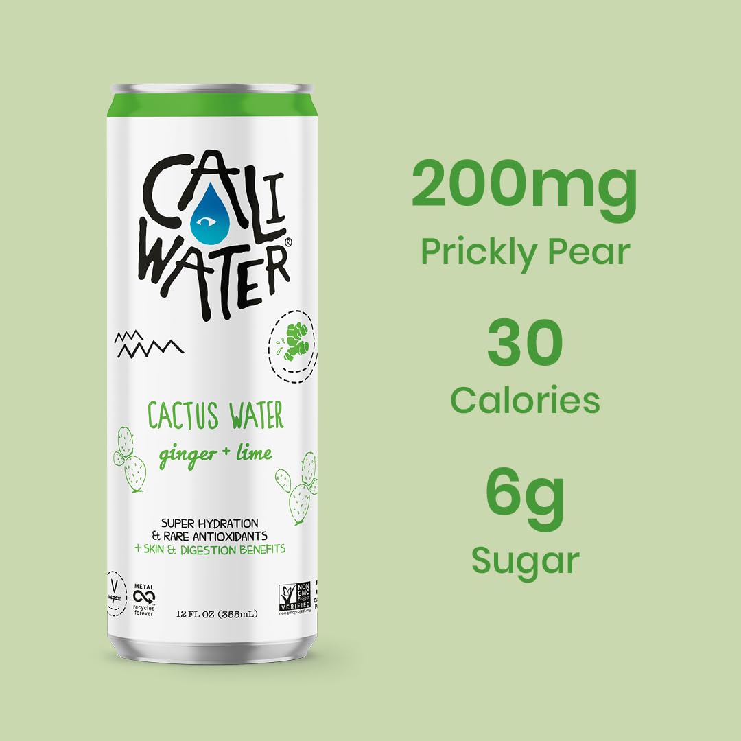 Caliwater - Organic Cactus Water - Ginger And Lime - 5G Sugar, 25 Calories - Coconut Water Alternative - Natural Plant Based Hyd