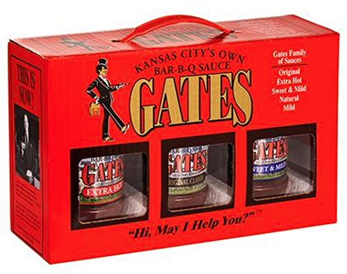 Gates Bar-B-Q Sauce 3-Bottle Set Gift Pack - Gates Barbecue Original Classic Sauce, Sweet & Mild BBQ Sauce, Extra Hot Barbeque S