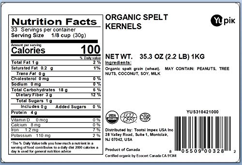 Yupik Organic Kernels, Spelt, 2.2 lb (Pack of 2)