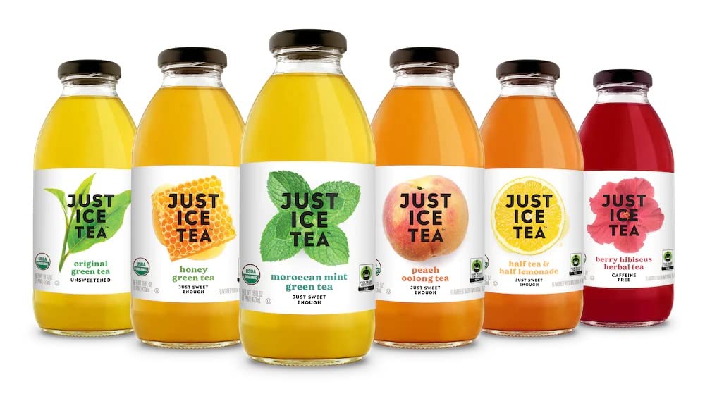 Just Ice Tea Organic Iced Tea Variety Pack, 16 Fl Oz Glass Bottles, 6 Flavors, Pack of 12