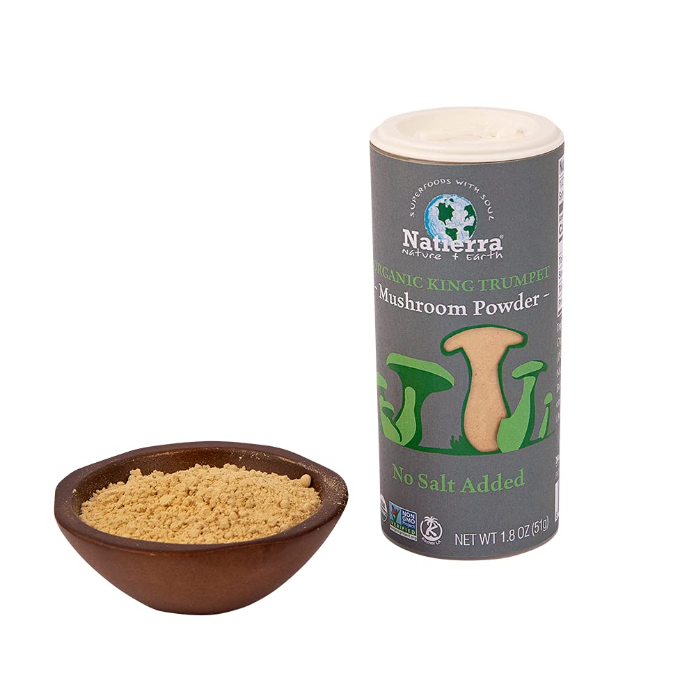 Natierra Organic King Trumpet Mushroom Powder - No Salt Added Seasoning - 1.8 Ounce,1 Pack
