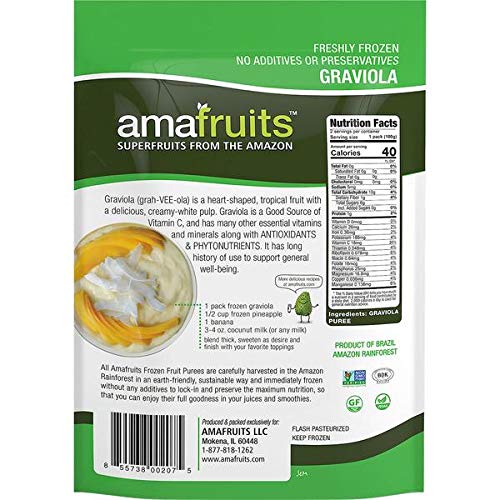 Amafruits Graviola Frozen Puree Pure And Unsweetened/Non-Gmo Certified/Immunity Support / 100% Natural Superfruit / 24 Packs X 3