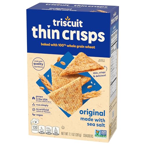 Triscuit Thin Crisps Original Whole Grain Wheat Crackers, Vegan Snacks, Bulk Snack Crackers, 6 - 7.1 oz Boxes