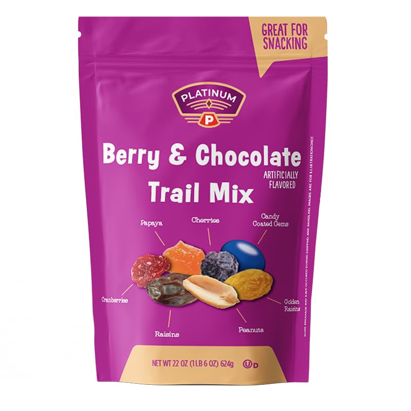 Platinum Berry & Chocolate Trail Mix 22 Oz | Resealable Bag | Sweet & Savory Blend With Peanuts  Raisins  Berries & Candy-Coated Gems | Colorful Snack For Home  Work & On-The-Go