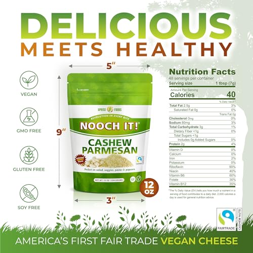 NOOCH IT Vegan Cashew Parmesan Cheese - 12oz | Dairy-Free, Organic, Fair Trade | Grated Plant-Based Cheese Topping & Parmesan Su