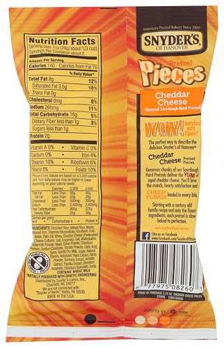 Snyders of Hanover Cheddar Cheese Pretzel Pieces, 2.25 oz Pack of 12