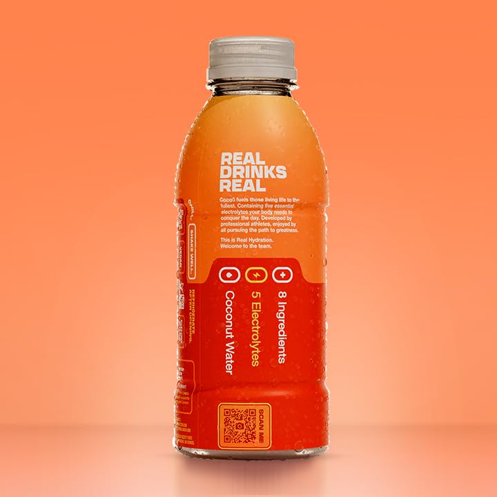 Coco5 Clean Sports Hydration Orange Flavor | 100% Natural | 50% Less Sugar | Nothing Artificial | Non-GMO | Gluten Free | Develo