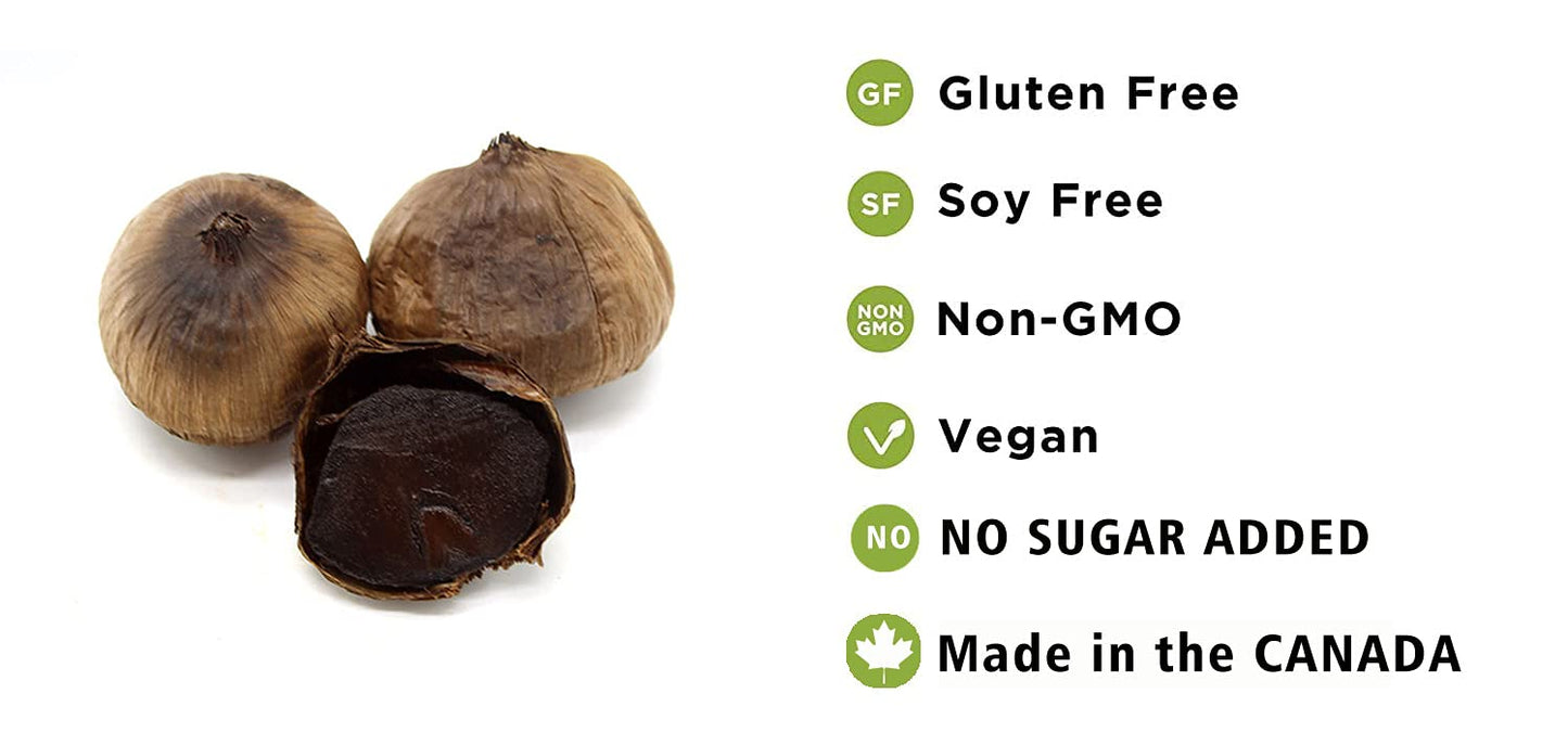 Orgnisulmte Whole Black Garlic Bulbs - Fermented 90 Days, All Natural, 8.82 Oz - Black Garlic Cloves Made in Canada