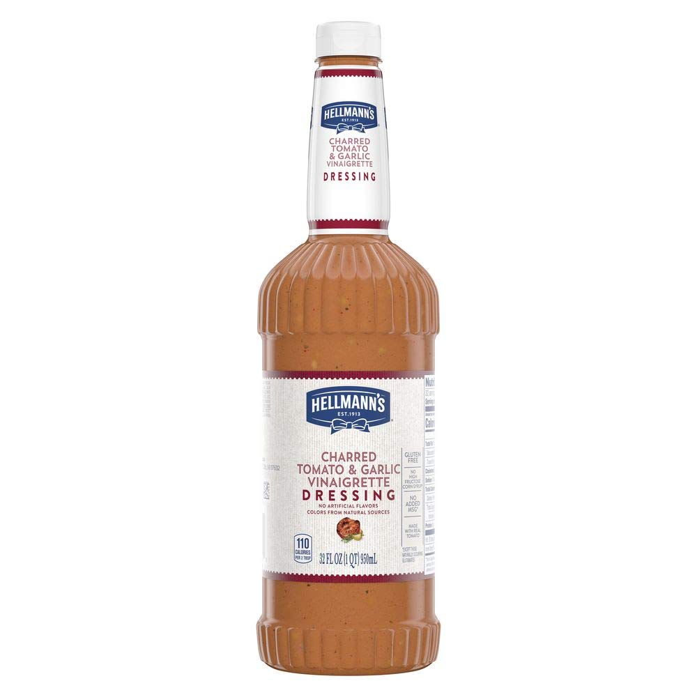 Hellmanns Vinaigrette Salad Dressing, Charred Tomato & Garlic, Gluten Free, 32 oz, Pack of 6
