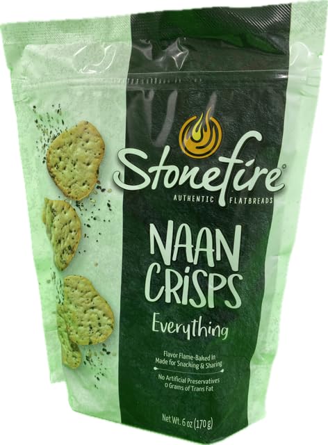 Kokobunch Variety Bundles Of Stonefires Authentic Naan Crisps Flatbread Cracker 4 or 3 Assorted Pack (6oz, 2 Bags of Everything