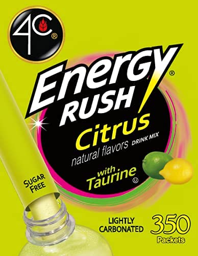 4C Powder Energy Rush Stix, Energy Rush - Citrus 350 Count, Bulk Buy, Singles Stix, On the Go, Refreshing Water Flavorings, Valu