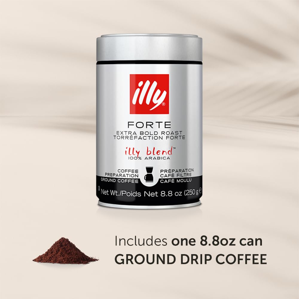 illy Drip Coffee - Ground Coffee - 100% Arabica Ground Coffee - Forte Extra Dark Roast - Notes of Dark Chocolate & Toasted Bread