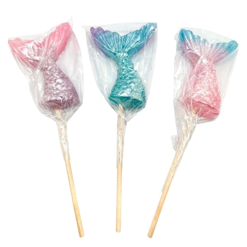 Mermaid Candy Lollipops - 12 Suckers Individually Wrapped - Great For Mermaid Party Favors - Goodie Bags For Kids Birthday - Can