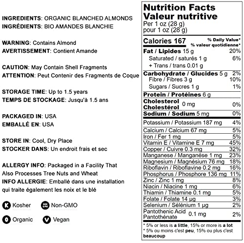 Food to Live Organic Blanched Slivered Almonds, 12 Ounces - Non-GMO, Raw, Unpasteurized, Unsalted, Vegan, Keto, Paleo, Kosher, B