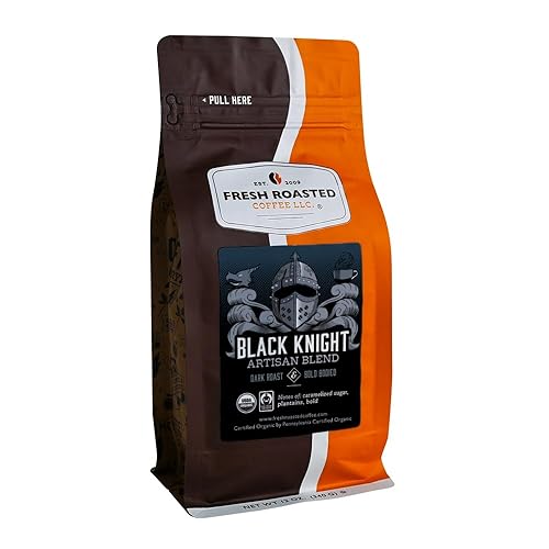 Fresh Roasted Coffee, Organic Black Knight, 12 Oz, Dark Roast, Fair Trade Kosher, Whole Bean
