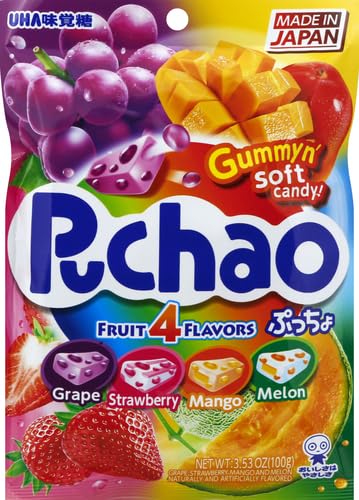 UHA Mikakuto Puchao Soft Candy with Gummy Bits, 4 Fruit Flavors, 3.53 oz
