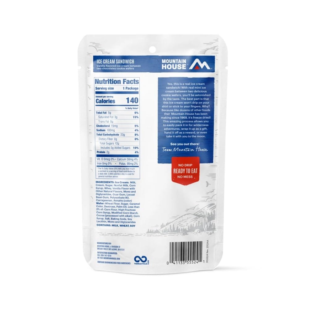 Mountain House Vanilla Ice Cream Sandwich | Freeze Dried Backpacking & Camping Food | 6-Pack