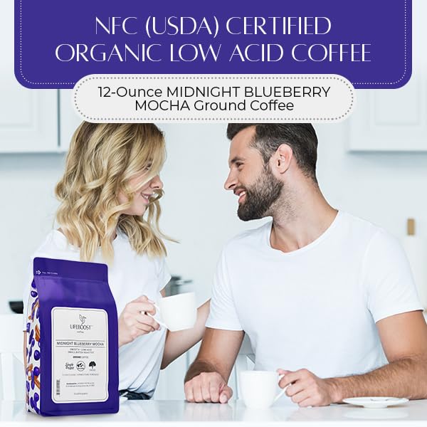 Lifeboost Midnight Blueberry Mocha Ground Coffee - Low Acid Single Origin Coffee - Non-Gmo Wild Blueberry Coffee Grounds Third P
