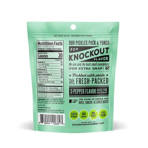 SuckerPunch Three Pepper Pickle Chips, Snack Pack, Gluten Free, Kosher, Sugar Free, Low Calorie, Low Carb, Ready to Eat, on the
