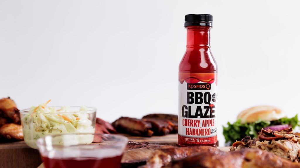 Kosmos Q Cherry Apple Habanero Bbq Glaze - 15.5 Oz Bottle For Sticky & Flavorful Barbecue - Thick Bbq Glaze For Competition Read