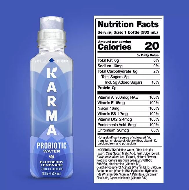 Karma-Probiotic Water Variety Pack, Berry Cherry, Watermelon Wild Berry, Strawberry Lemonade, 2-Billion Cultures, 18 Fl Oz (Pack