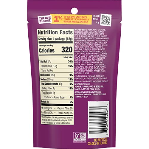 Orchard Valley Harvest Nice N Cheesy Mix, 1.85 oz (Pack of 14), White Cheddar Almonds, Cashews, Chips, Walnuts, Resealable Bag,