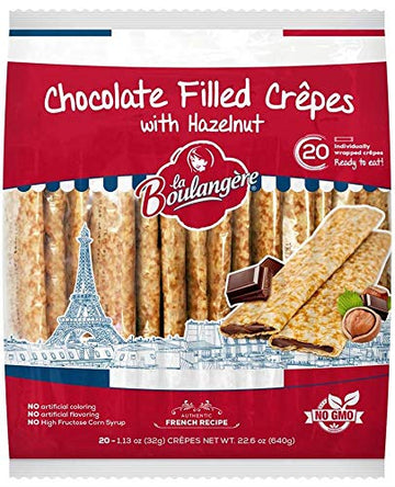 La Boulangere Chocolate Hazelnut Crepes, Individually Wrapped, Non Gmo, Free From Artificial Flavors & Colors, 20-Count 2 Packs