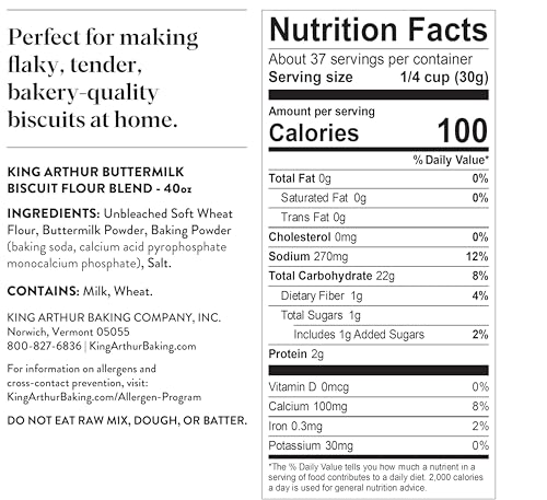 King Arthur Baking Company Buttermilk Biscuit Flour Blend, Unbleached Flour, Aluminum Free, Non-GMO Buttermilk, g2.5lb Bag
