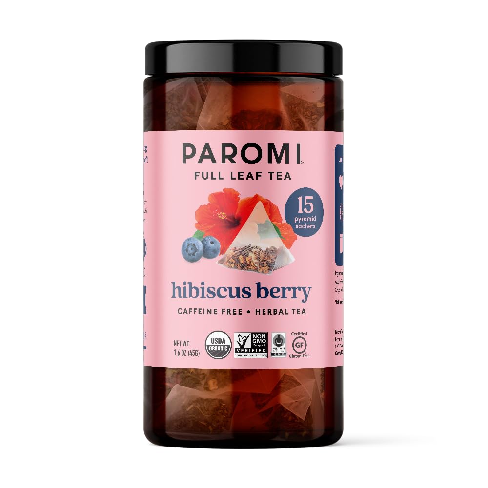 Paromi Hibiscus Berry Herbal Tea, Organic, 15 Count, Signature Jar, Pack of 6