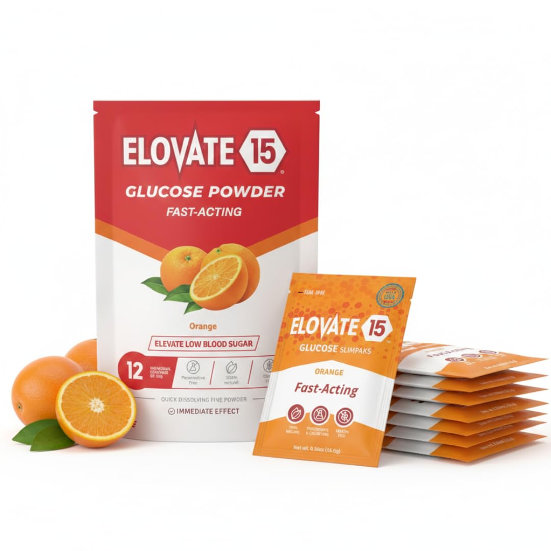 Fast Acting Glucose Powder Packets  Orange - Quick Dissolving  15G Pure  Gluten-Free Glucose Packets | Oral Dextrose Powder For Kids & 18+ Uses | Easy-To-Carry Pocket Sized Slimpaks (Pack Of 12)