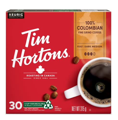 Tim Hortons Colombian Coffee, Single Serve Keurig K-Cup Pods, Dark Medium Roast, 30 Count {Imported From Canada}