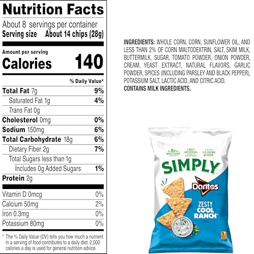 Simply Organic Doritos Tortilla Chips, Zesty Ranch, 7.5 Oz Bag