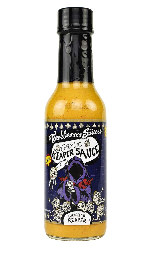 Torchbearer Sauces Garlic Reaper Sauce, 5 Ounces - Carolina Reaper Peppers - All Natural, Vegan, Extract-Free, Made In Usa And Featured On Hot Ones