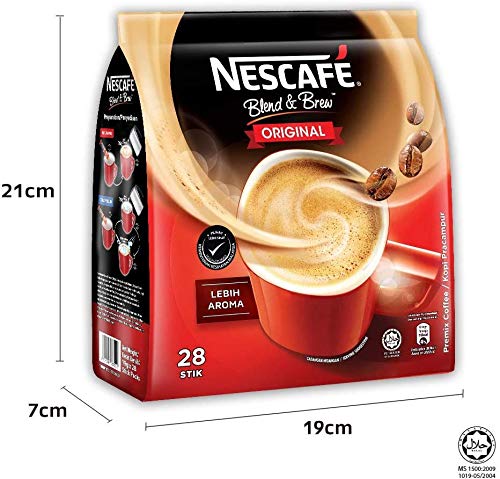 Nescafé 3 in 1 Instant Coffee Sticks - Original Flavor, 28 Count, Imported from Malaysia