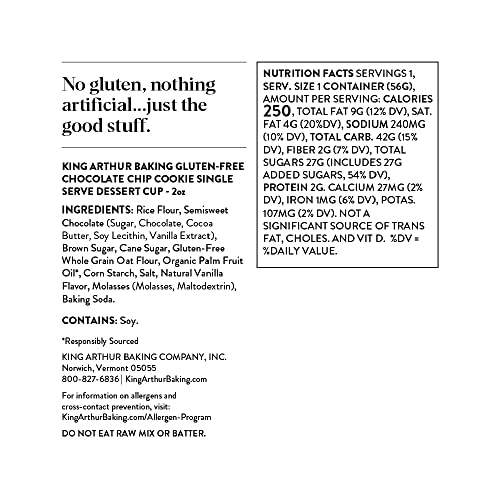 King Arthur, Gluten-Free Single Serve Chocolate Chip Cookie Mix, Gluten-Free, Non-Gmo Verified, 2 Ounce (Pack Of 12)