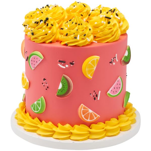Fruit Slice Shapes - Lemon, Lime, Orange, Watermelon And Kiwi Edible Sugar Cake Toppers, 12 Count