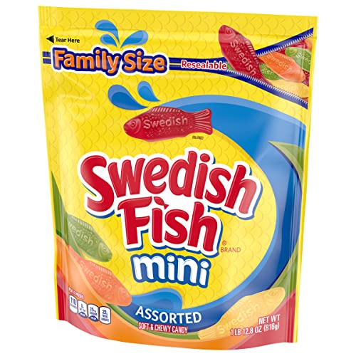 SWEDISH FISH Mini Assorted Soft & Chewy Candy, Family Size, Bulk Candy, 1.8 lb (Pack of 2)