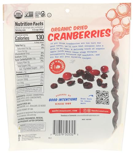 Made In Nature Organic Dried Cranberries With Organic Apple Juice, 12 Oz (340 G)