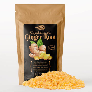 IANs Crystallized Ginger Pieces (12oz) - Candied Ginger Chews for Nausea, Snacking & Baking - Healthy Snacks