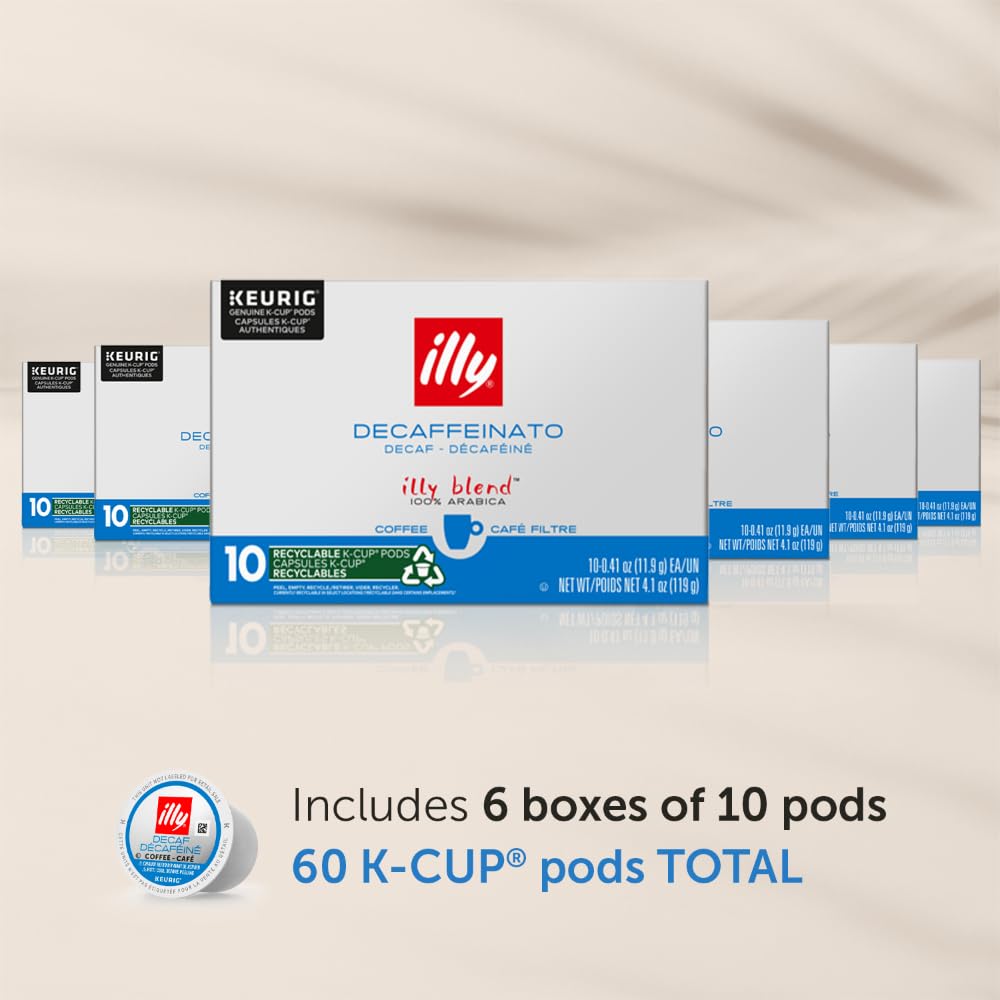 Illy Coffee K Cups, Classico Decaf Roast, Mild & Balanced Flavor, 10 Count (Pack of 6)