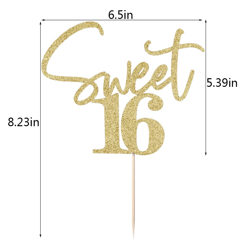 Bejotaa Gold Sweet 16 Cake Topper - Premium Glitter Paper Decoration