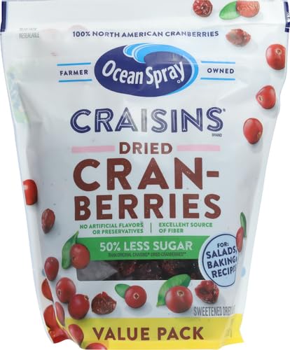 Ocean Spray Craisins Dried Cranberries, Reduced Sugar, 20 Ounce (Pack of 2)