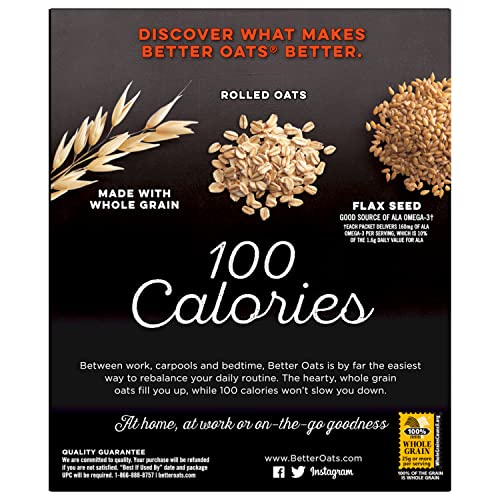 Better Oats 100 Calorie Maple and Brown Sugar Oatmeal Packets  100 Calorie Oatmeal Pouches  90 Second Instant Oatmeal with Flax Seeds and Rolled Oats  Pack of 10  9.8 OZ Pack