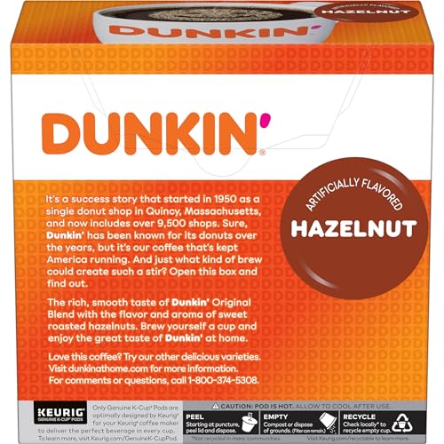 Dunkin Hazelnut Flavored Coffee, 32 Keurig K-Cup Pods
