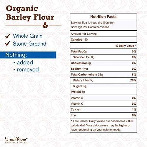 Great River Organic Milling Organic Barley Flour | Unbleached, Unbromated, Non-GMO, Kosher | High Fiber, Nutty Flavor Perfect fo