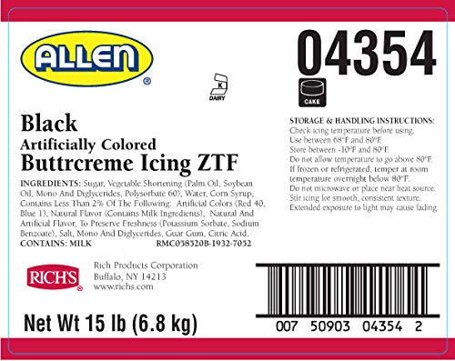 Rich'S Jw Allen Pre-Whipped Icing Ztf, Black, Buttercream, 240 Ounce