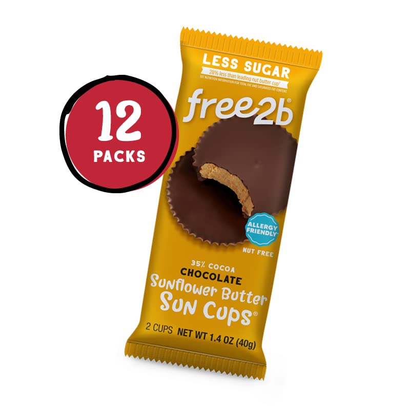 Free2B Sunflower Butter Sun Cups, Safe For School And Allergy Friendly - Gluten-Free, Dairy-Free, Nut-Free, And Soy-Free - Chocolate, 2-Cup Packages (Pack Of 12)