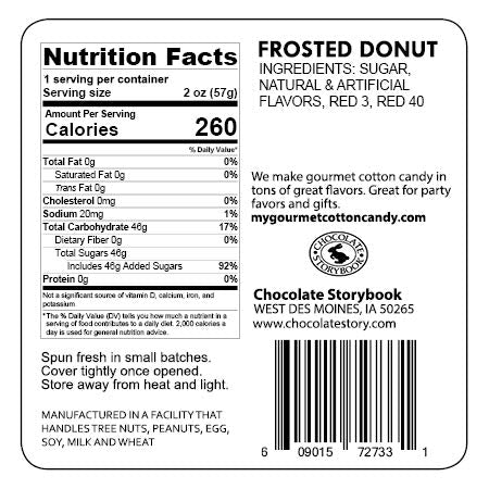 CHOCOLATE STORYBOOK Frosted Donut Flavored Cotton Candy - 1 Ounce, Unique Gift Idea for Holidays and Parties